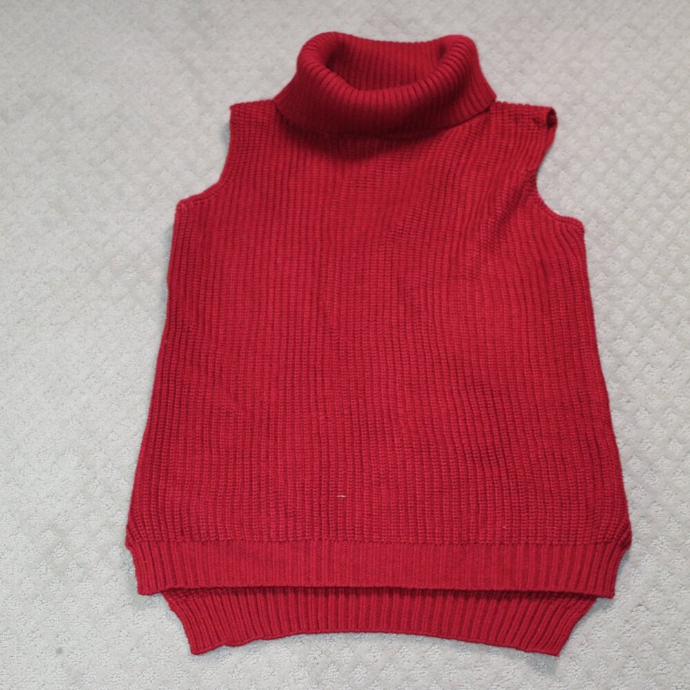 Impressions Size M/L Red Cable Knit Sleeveless Turtleneck Sweater